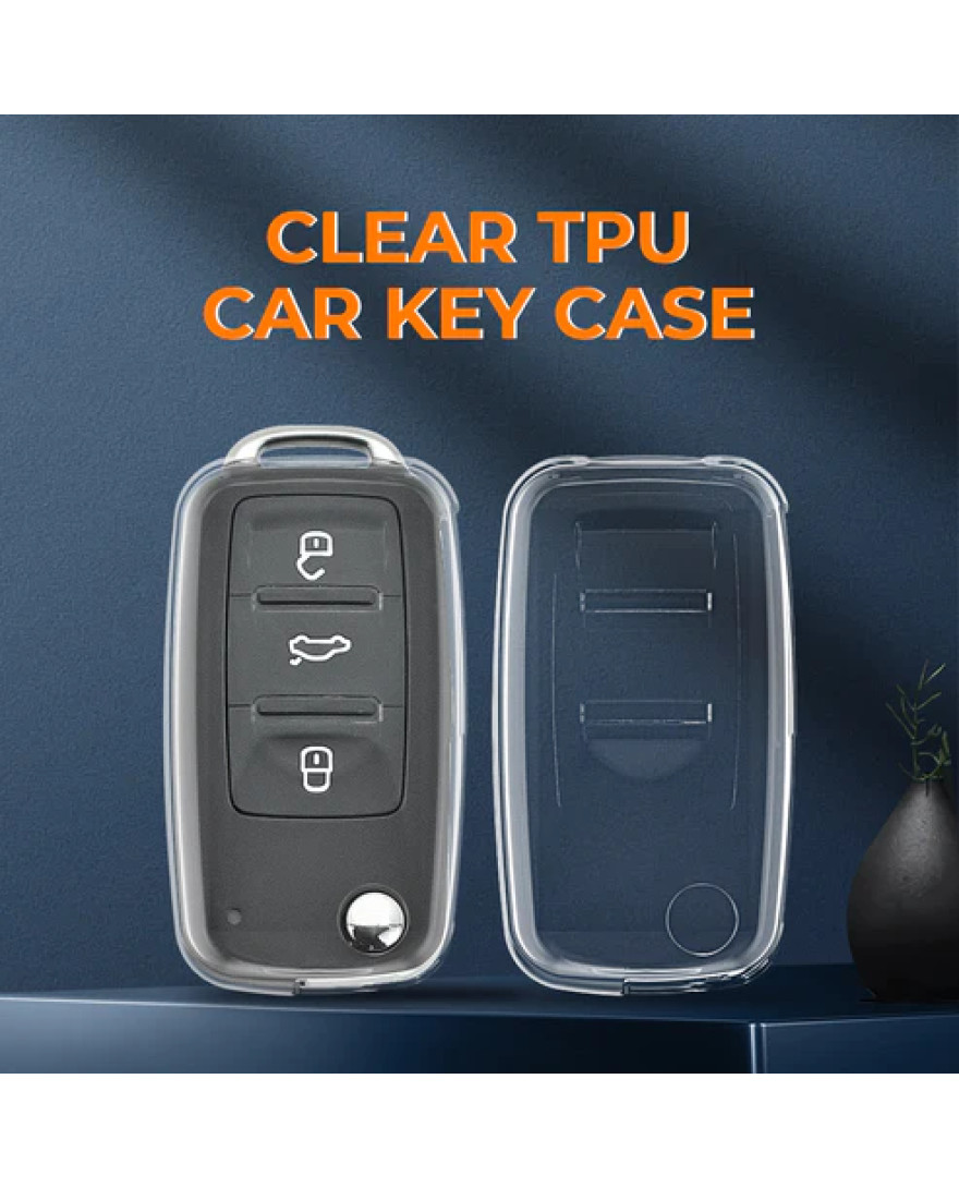 Keycare Clear Transparent TPU Key Cover CL TP 13 | Compatible with Octavia, Polo, Rapid, Superb, Vento